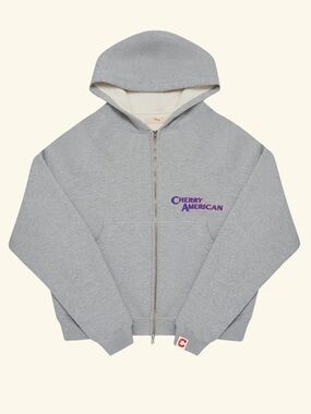Cherry LA UNISEX Light Gray Zip-Up Hoodie with Blue Logo